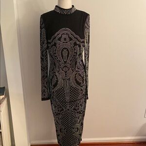 Fashion Nova 1XL black long dress with silver beads